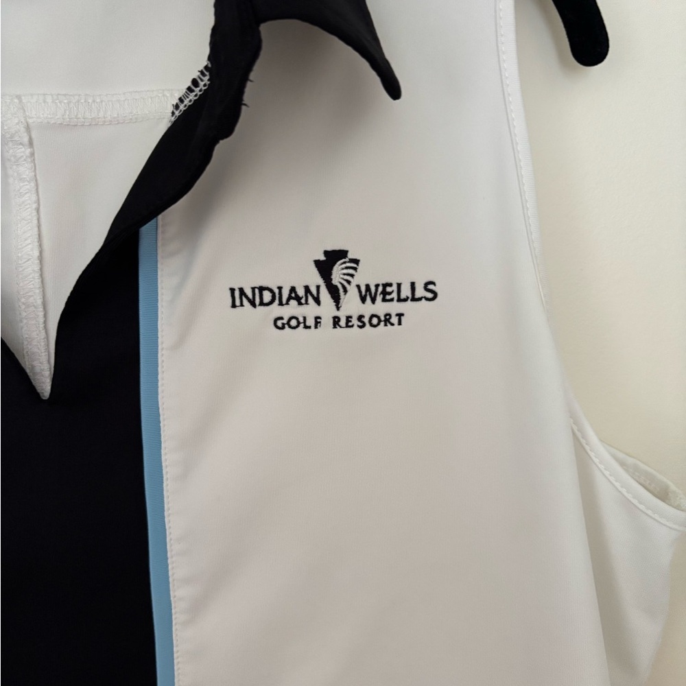 Belyn Key White Sleeveless Polo with Black Center and Light Blue Trim - Picture 2 of 3